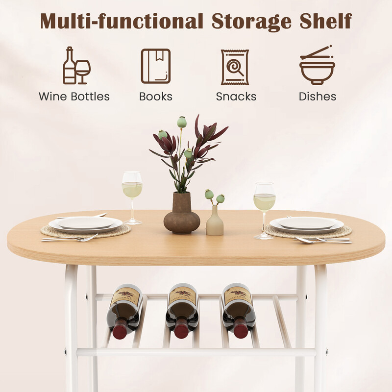 Spisebord med to stole og vinhylde i MDF og metal 80x53 cm