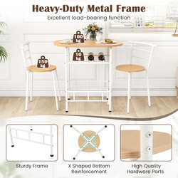 Spisebord med to stole og vinhylde i MDF og metal 80x53 cm