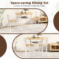 Spisebord med to stole og vinhylde i MDF og metal 80x53 cm