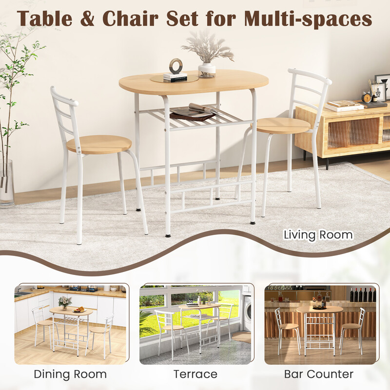 Spisebord med to stole og vinhylde i MDF og metal 80x53 cm