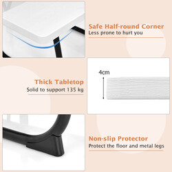 Rundt picknickbord med 4 bænke hvid HDPE 8 personer parasolhul