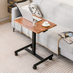 Højdejusterbart laptopbord med metalramme og hjul 65x48 cm brun