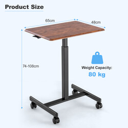 Højdejusterbart laptopbord med metalramme og hjul 65x48 cm brun