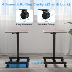 Højdejusterbart laptopbord med metalramme og hjul 65x48 cm brun