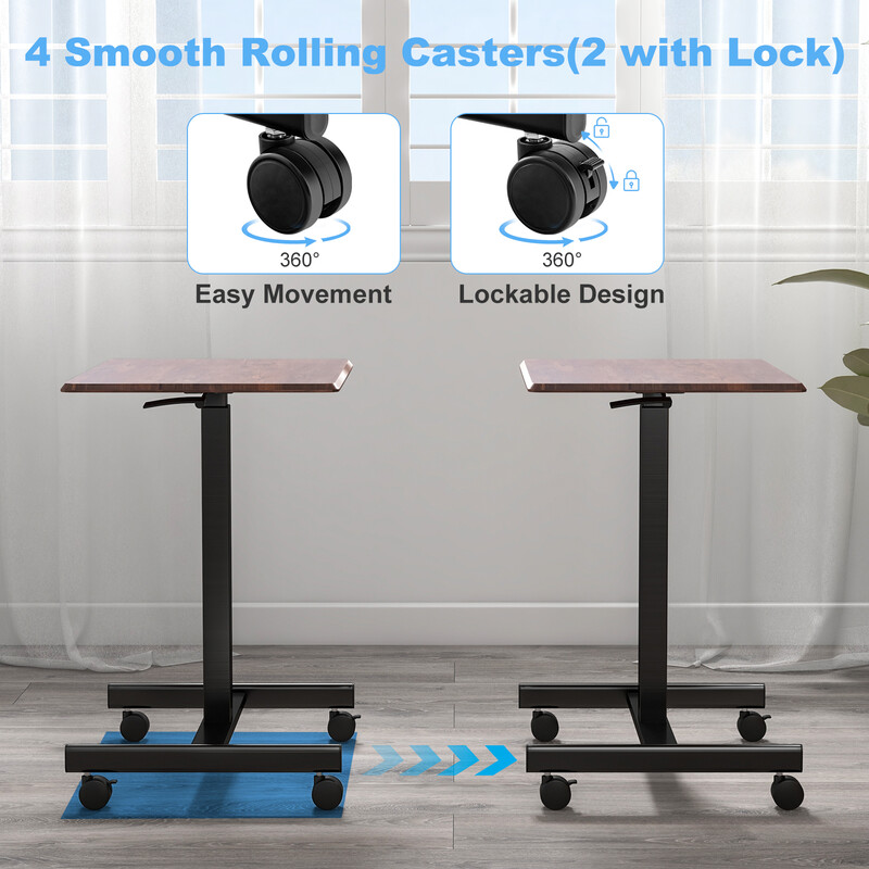 Højdejusterbart laptopbord med metalramme og hjul 65x48 cm brun