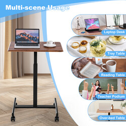 Højdejusterbart laptopbord med metalramme og hjul 65x48 cm brun