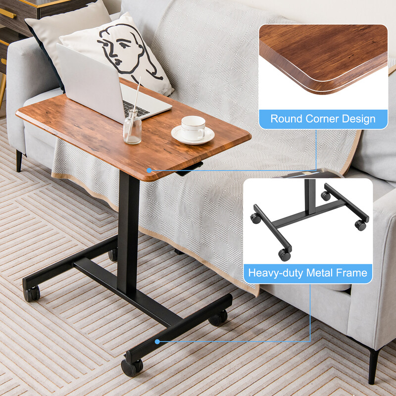 Højdejusterbart laptopbord med metalramme og hjul 65x48 cm brun