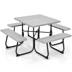 Picnicbord metal HDPE 170x170 cm med 4 bænke parasolhul og 8 personer