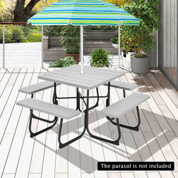 Picnicbord metal HDPE 170x170 cm med 4 bænke parasolhul og 8 personer