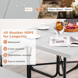 Picnicbord metal HDPE 170x170 cm med 4 bænke parasolhul og 8 personer