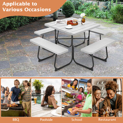 Picnicbord metal HDPE 170x170 cm med 4 bænke parasolhul og 8 personer