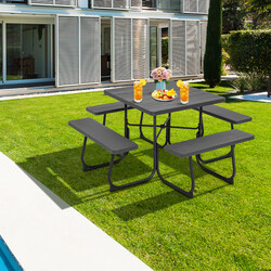 Rund picnicbord sort HDPE 170x170 cm med 4 bænke parasolhul