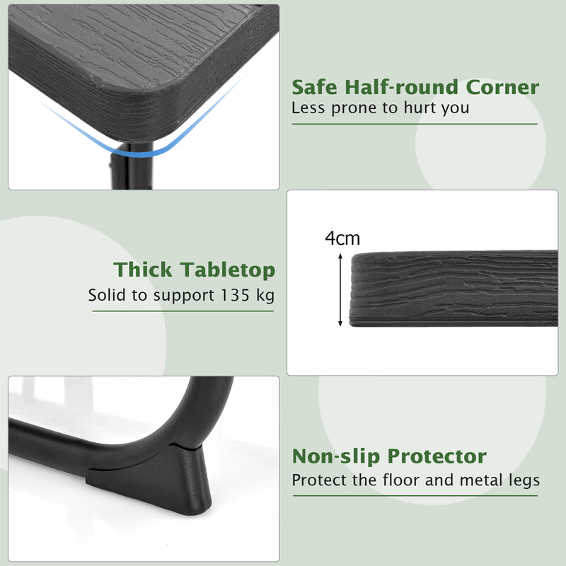 Rund picnicbord sort HDPE 170x170 cm med 4 bænke parasolhul