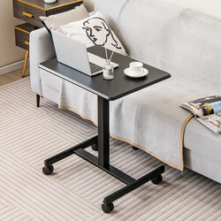 Laptopbord højdejusterbart sort metal MDF 65x48 cm med hjul 80 kg