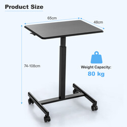 Laptopbord højdejusterbart sort metal MDF 65x48 cm med hjul 80 kg