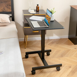 Laptopbord højdejusterbart sort metal MDF 65x48 cm med hjul 80 kg