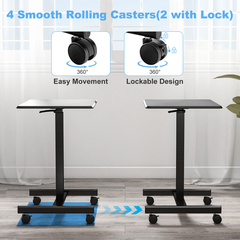 Laptopbord højdejusterbart sort metal MDF 65x48 cm med hjul 80 kg