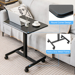 Laptopbord højdejusterbart sort metal MDF 65x48 cm med hjul 80 kg