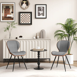 2 stk ergonomiske spisestole med grå stof og buet ryg