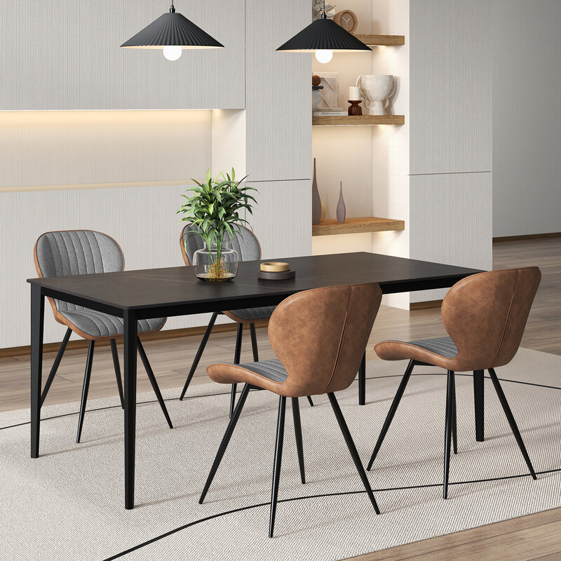 2 stk ergonomiske spisestole med grå stof og buet ryg