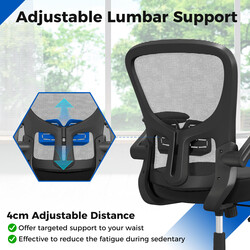 Ergonomisk kontorstol med netstof justerbar lændestøtte og sammenklappelige armlæn