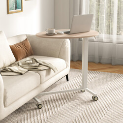 Højdejusterbart laptopbord i MDF og metal rosa 74‑108 cm med fire hjul