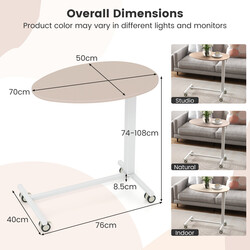 Højdejusterbart laptopbord i MDF og metal rosa 74‑108 cm med fire hjul