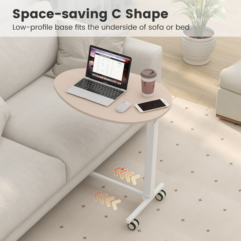 Højdejusterbart laptopbord i MDF og metal rosa 74‑108 cm med fire hjul