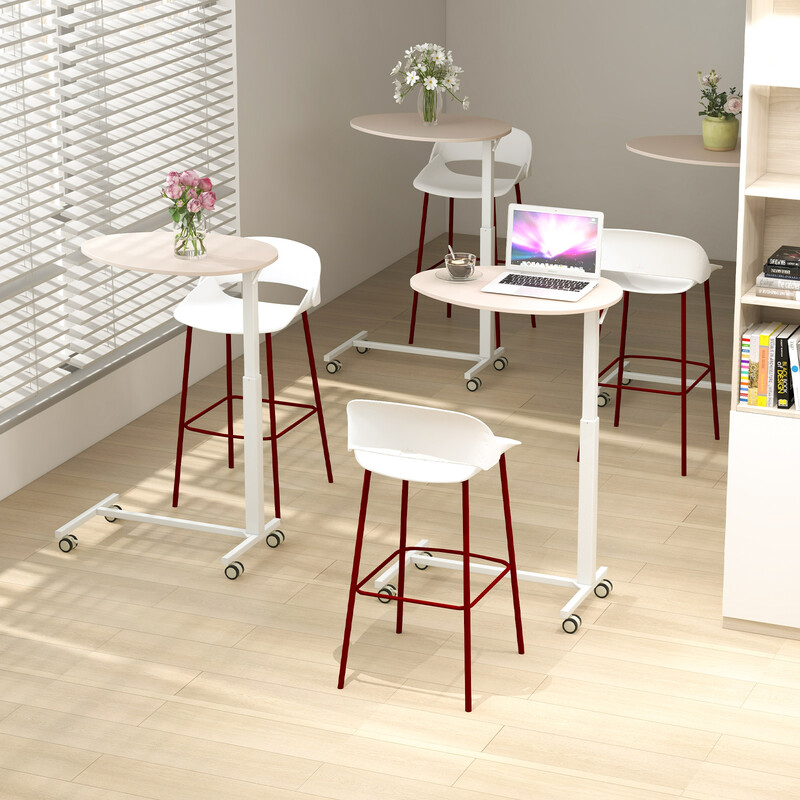 Højdejusterbart laptopbord i MDF og metal rosa 74‑108 cm med fire hjul