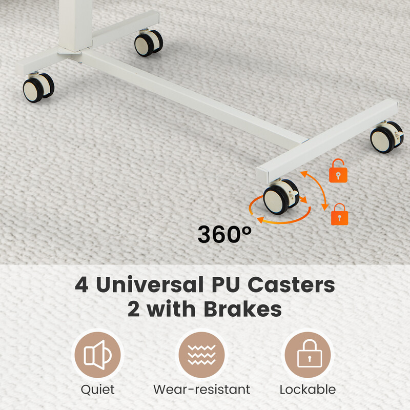 Højdejusterbart laptopbord i MDF og metal rosa 74‑108 cm med fire hjul
