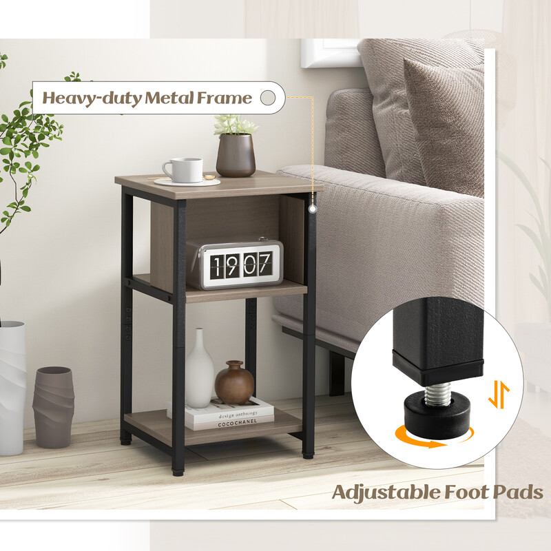 Sidebord grå metal og spånplade 34x30x58