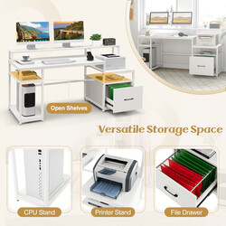 Computerskrivebord hvid MDF metal 120x60 cm med skærmstativ og CPU-holder