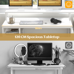 Computerskrivebord hvid MDF metal 120x60 cm med skærmstativ og CPU-holder