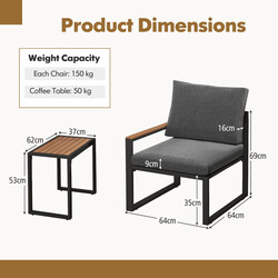 Udendørs møbelsæt i aluminium og WPC med 2 stole og bord