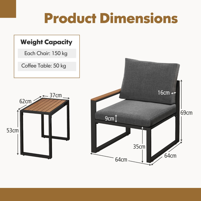 Udendørs møbelsæt i aluminium og WPC med 2 stole og bord