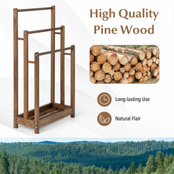 Fritstående håndklædeholder af gran 45x22x86 cm med tre niveauer brun opbevaringshylde