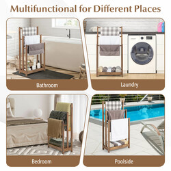 Fritstående håndklædeholder af gran 45x22x86 cm med tre niveauer brun opbevaringshylde