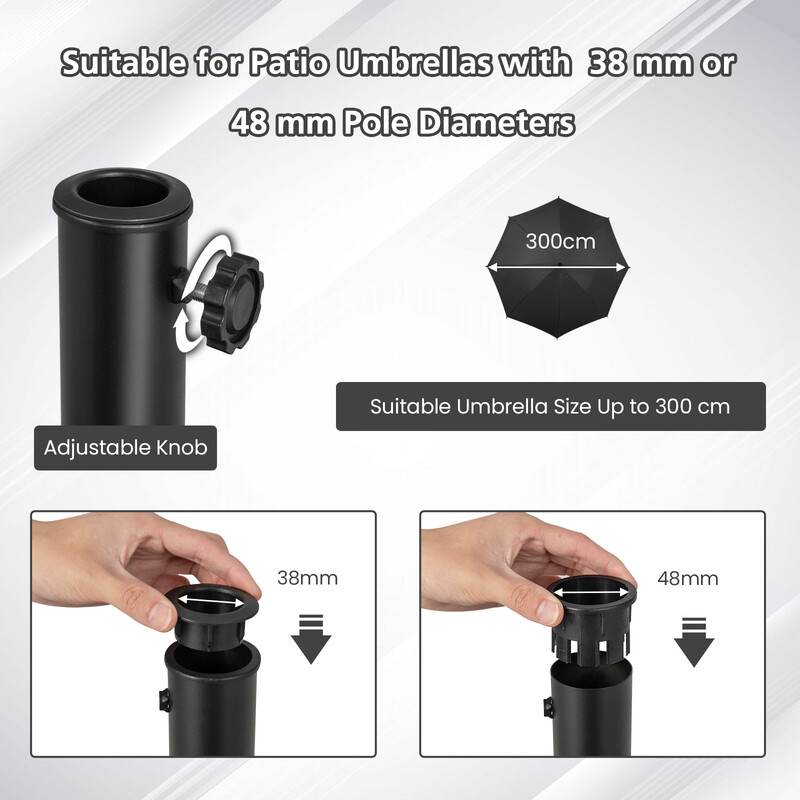 Parasolstativ harpiks 23 kg med fire hjul til 38/48 mm stænger