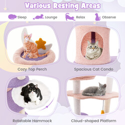 Katte-træ purpur/rosa 59x49x158 cm med hængekøje klatreplatforme legetøj