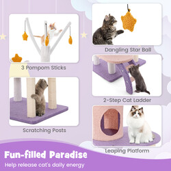 Katte-træ purpur/rosa 59x49x158 cm med hængekøje klatreplatforme legetøj