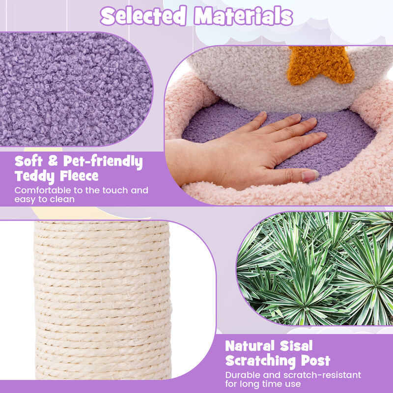 Katte-træ purpur/rosa 59x49x158 cm med hængekøje klatreplatforme legetøj