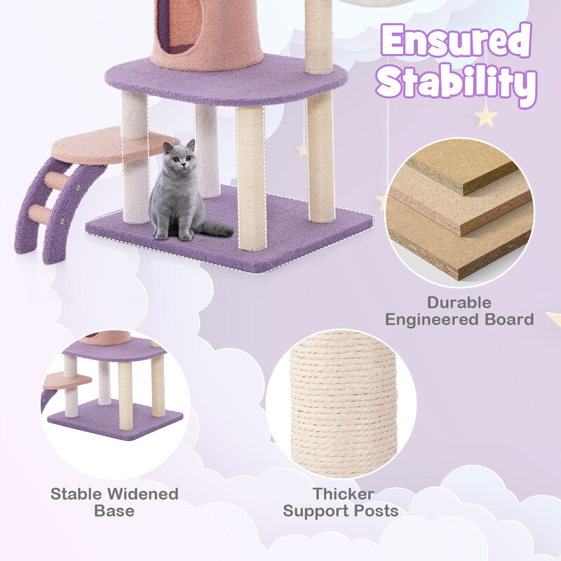 Katte-træ purpur/rosa 59x49x158 cm med hængekøje klatreplatforme legetøj