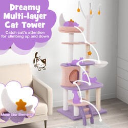 Katte-træ purpur/rosa 59x49x158 cm med hængekøje klatreplatforme legetøj