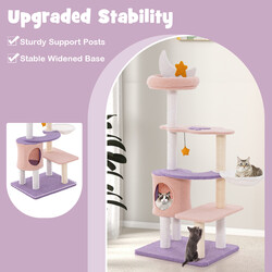Katteklatretræ 59x49x140 cm lilla rosa sisal med bohule hængekøje legetøj