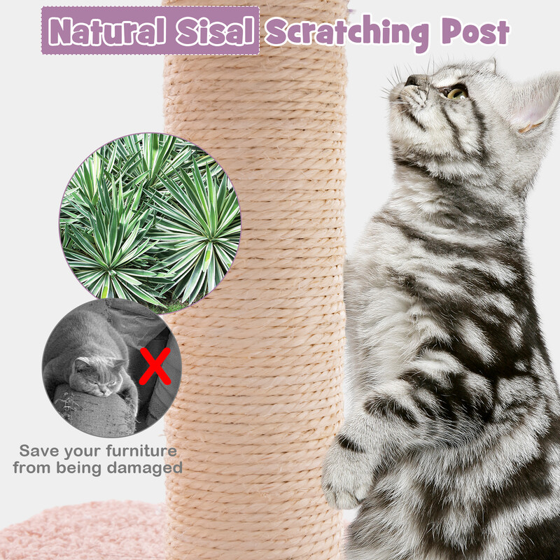 Katteklatretræ 59x49x140 cm lilla rosa sisal med bohule hængekøje legetøj