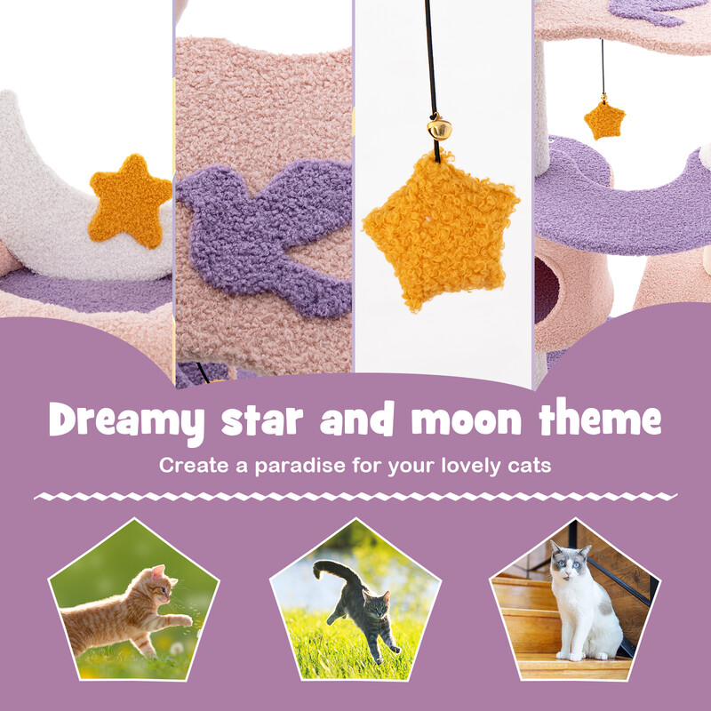 Katteklatretræ 59x49x140 cm lilla rosa sisal med bohule hængekøje legetøj