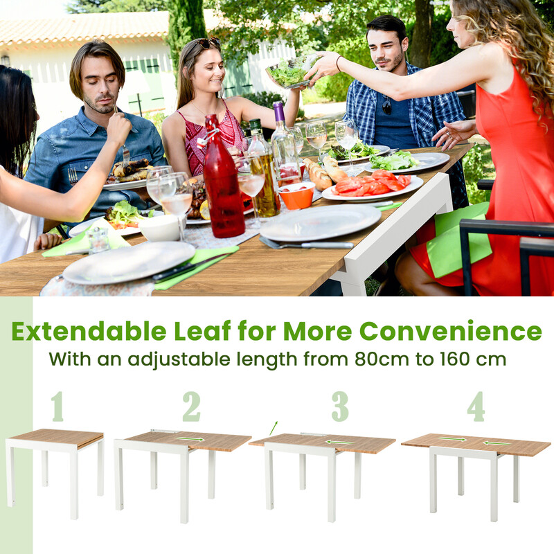 Aluminium spisebord udtrækkeligt 80-160 cm grå vejrbestandigt for 4-6 personer