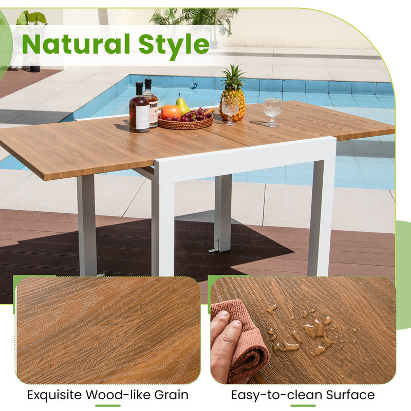 Aluminium spisebord udtrækkeligt 80-160 cm grå vejrbestandigt for 4-6 personer