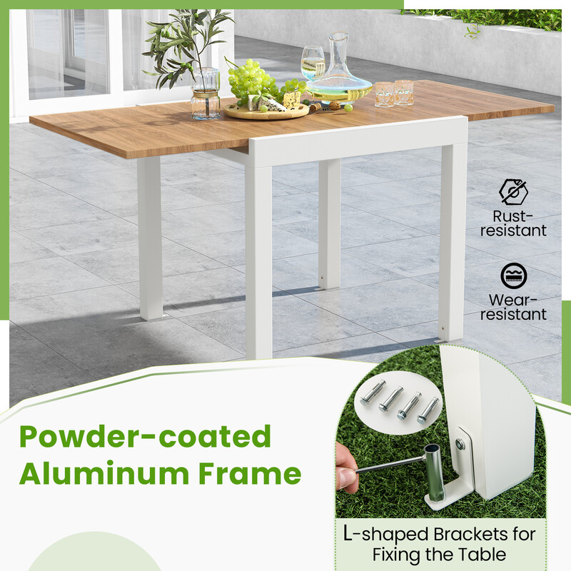 Aluminium spisebord udtrækkeligt 80-160 cm grå vejrbestandigt for 4-6 personer