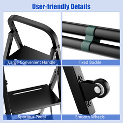 2-i-1 håndvogn og stige sort metal 250 kg kapacitet 3 trin drejelige hjul